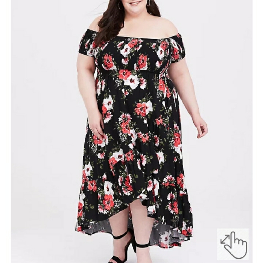 MAXI CHALLIS OFF-SHOULDER DRESS